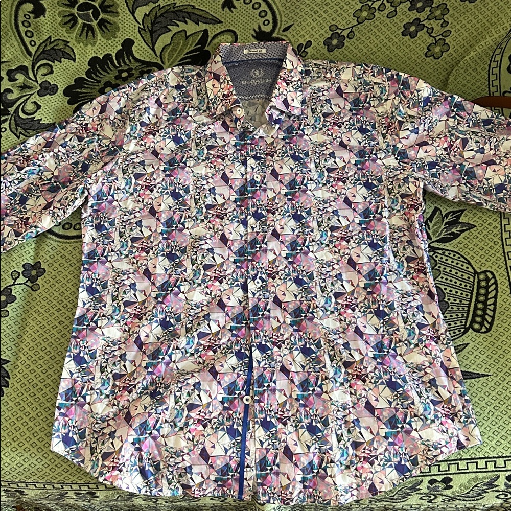 Bugatchi Multicolor Geometric Casual Button Down … - image 1